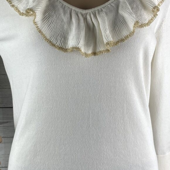 Chaps Sweater Glittery Trim Ruffled - Picture 7 of 12